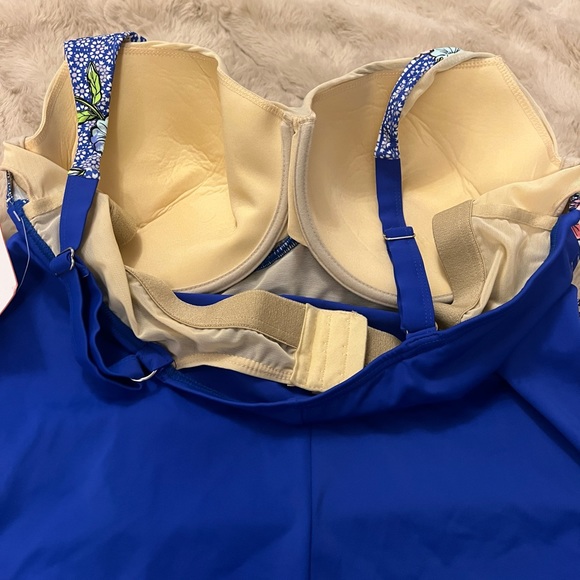 Swimsuits For All NWT Size 34 Draped Front Swimdress Blue Floral Modest - Picture 9 of 12